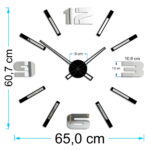 Duży nowoczesny zegar ścienny Mirror Mase L czarno-lustrzany 65 x 60 cm