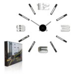 Duży nowoczesny zegar ścienny Mirror Mase L czarno-lustrzany 65 x 60 cm