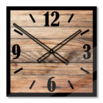 Kwadratowy szklany loftowy zegar ścienny Modern Wood X2 40 cm