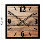 Kwadratowy szklany loftowy zegar ścienny Modern Wood X2 40 cm