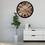 Okrągły szklany loftowy zegar ścienny Modern Wood X1 50 cm