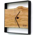 Kwadratowy zegar loftowy Time&Horizontal (poziomy) 40 cm czarno-drewniany