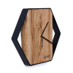Sześciokątny zegar loftowy Time&Vertical (pionowy) 50 cm czarno-drewniany