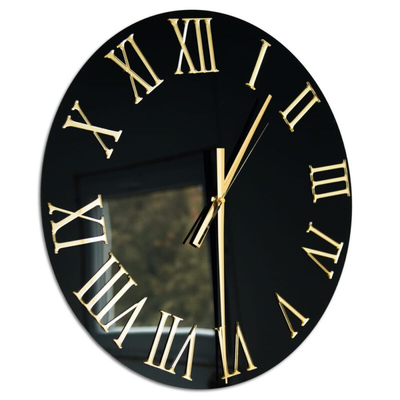 Duży okrągły rzymski zegar ścienny Aurelio Rzym Gold czarno-złoty 50 x 50 cm