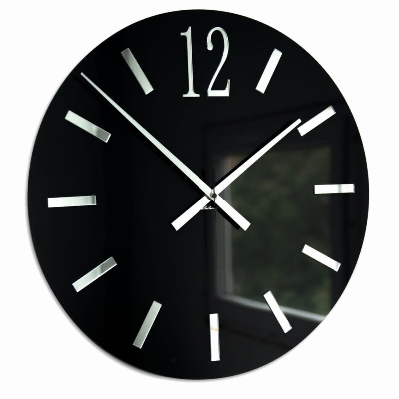 Duży okrągły zegar ścienny Aurelio Silver czarno-lustrzany 50 x 50 cm