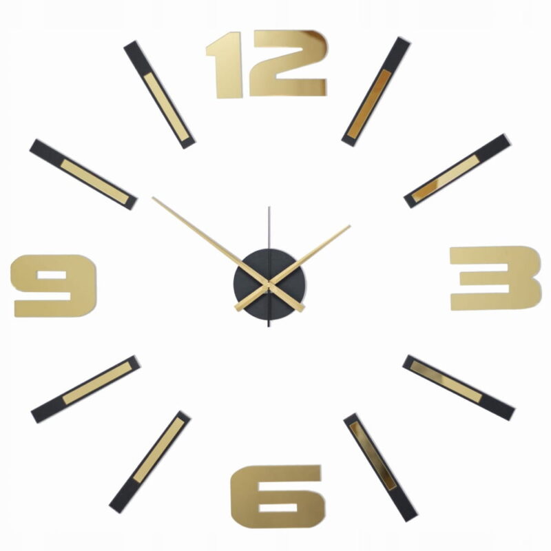 Duży nowoczesny zegar ścienny Mirror Mase MAT GOLD czarno-złoty 90 x 84 cm