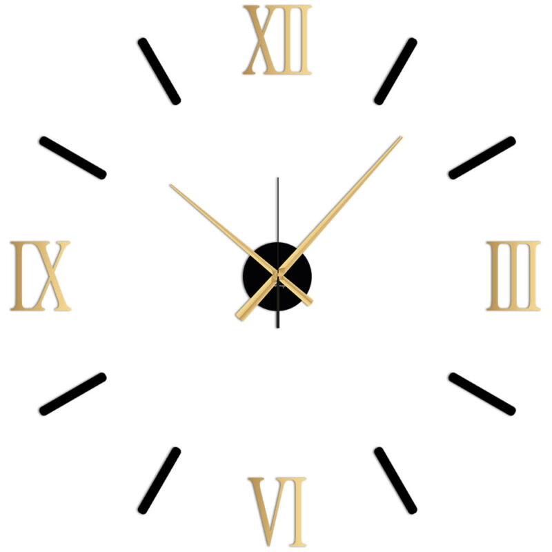 Duży rzymski zegar ścienny Romano Gold Black złoto-czarny 70 x 70 cm