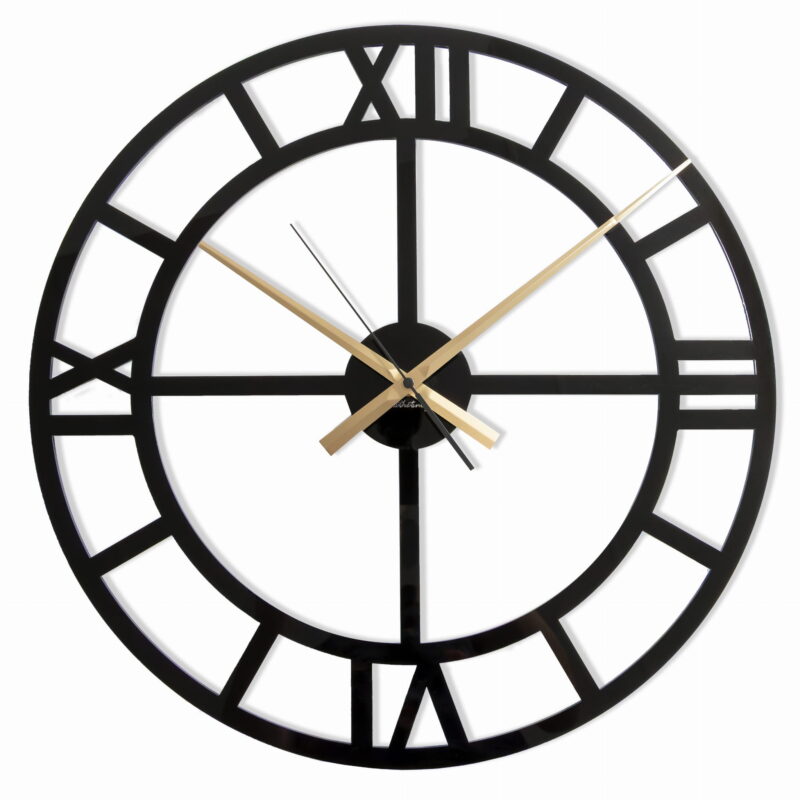 Duży rzymski zegar ścienny Romek Black czarny 50 x 50 cm