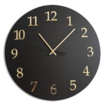 Duży okrągły zegar ścienny Arabic Mat czarno-złoty 50 x 50 cm