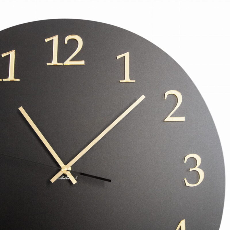 Duży okrągły zegar ścienny Arabic Mat czarno-złoty 50 x 50 cm