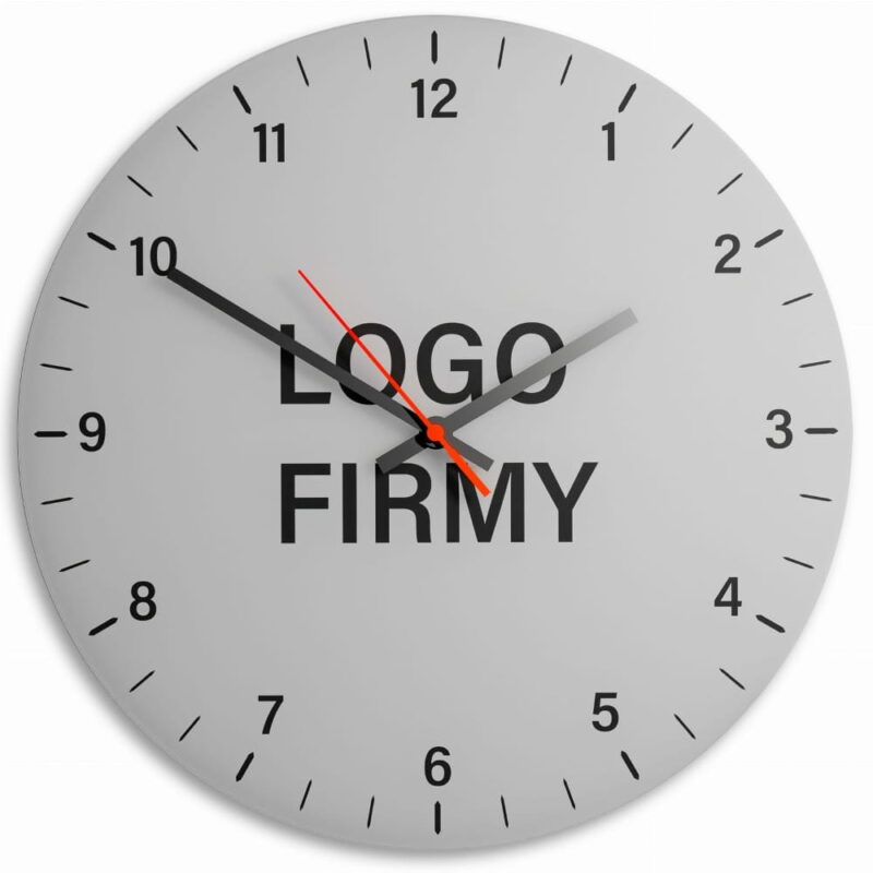 Okrągły spersonalizowany szklany zegar ścienny 30 cm z własnym nadrukiem lub logo