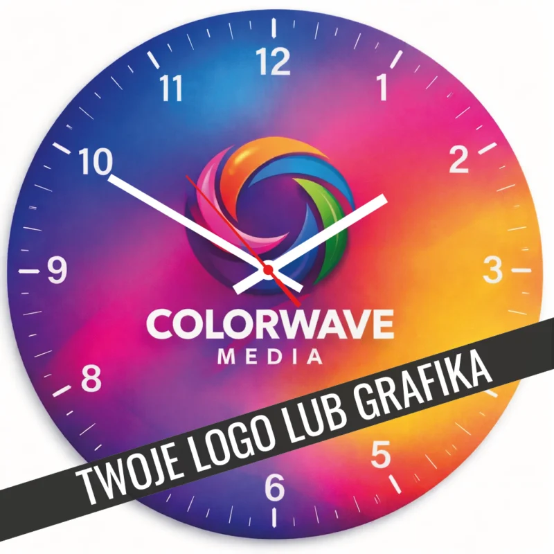 Okrągły spersonalizowany szklany zegar ścienny 40 cm z własnym nadrukiem lub logo